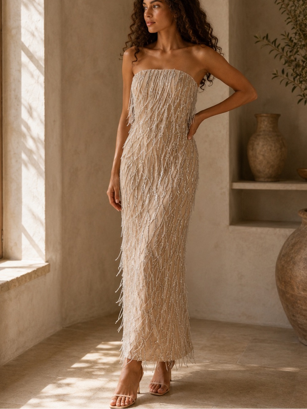 HELSI Ramona Strapless Beaded Fitted Maxi Dress